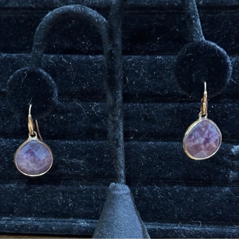 Faceted Purple Amethyst Gold Dangle Earrings